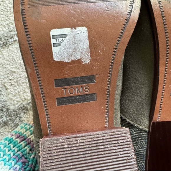 TOMS Leila Ankle boots Bootie Olive gray Herringbone suede block heel 9.5 - Picture 8 of 11
